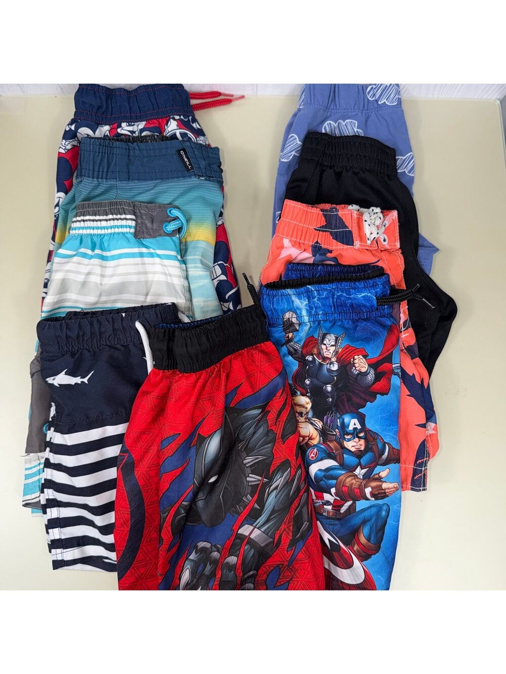 Boys 3T Swim & Shorts Bundle | Marvel, O’Neill, Sharks, Cloud Print | 9-Pieces